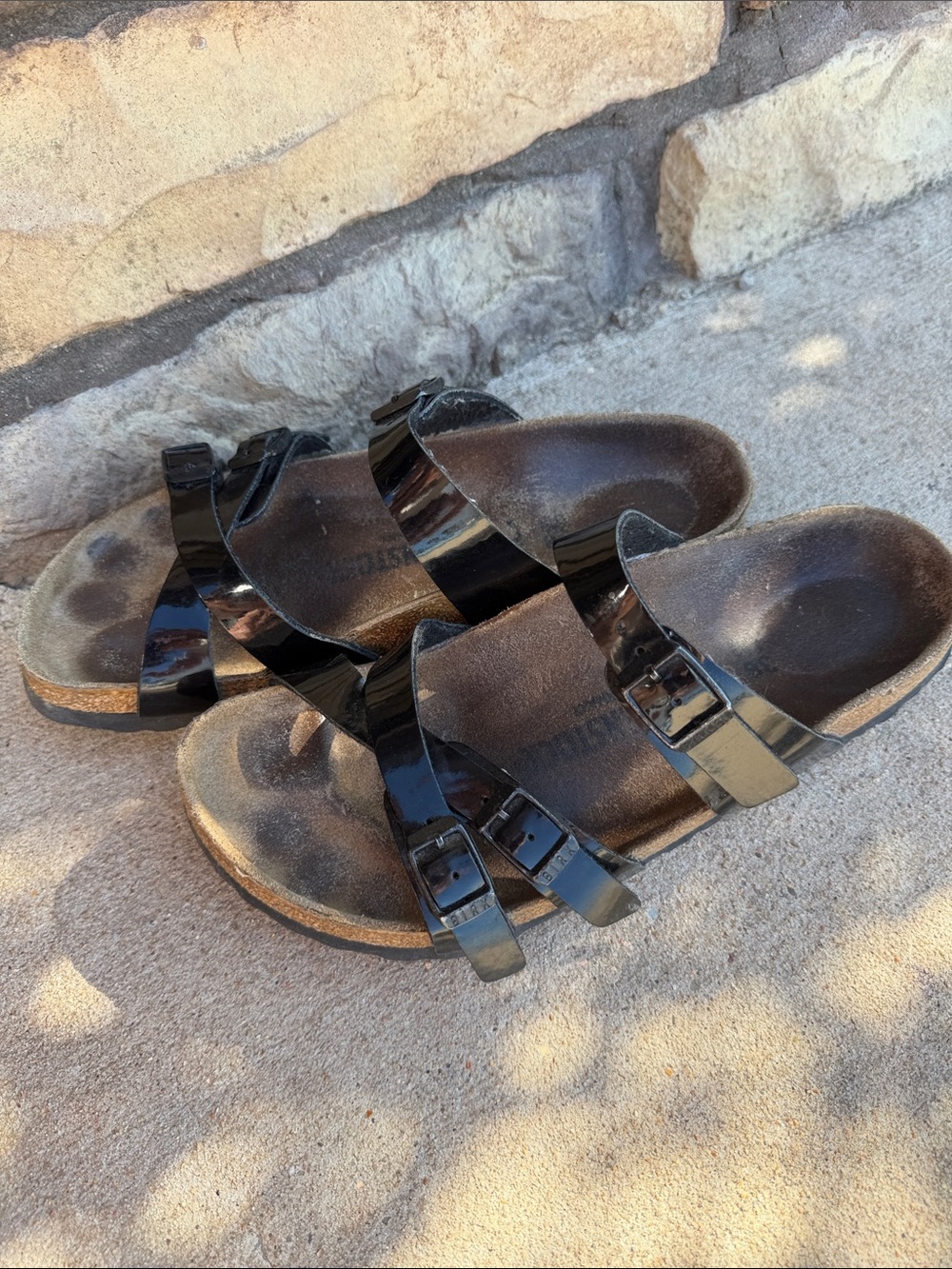 Birkenstock Florida Sandals Women 38 Black Fair Patent Triple-Strap Slide